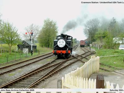 Cranmore Station and an unidentified USA tank locomotive is seen running into the station having just left the engine shed. PS Information on this locomotive would be most welcome ? Picture taken Saturday 30th April 2005.